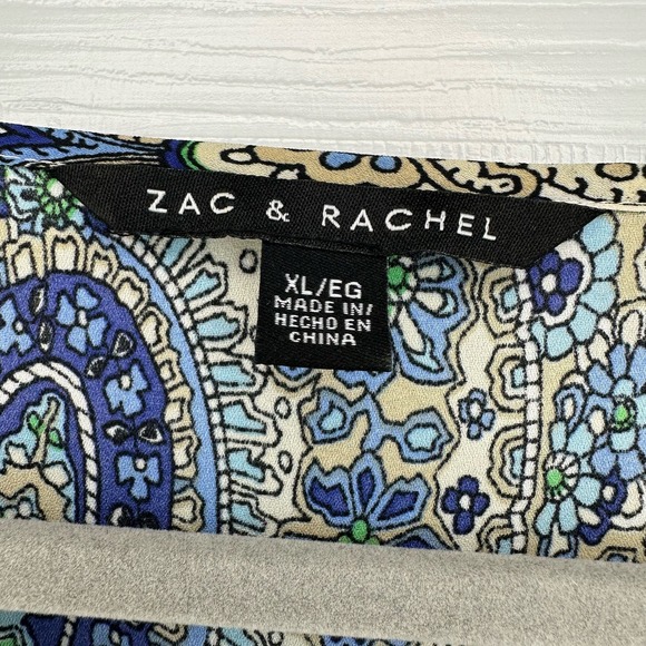 GUC Zac & Rachel Womens Sz XL Blue and Mint Green with Lace Paisley Blouse - Picture 2 of 7